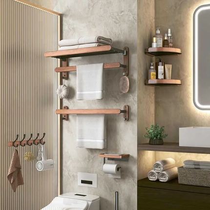 Importiertes Walnussholz-Set, wasserdichte Badezimmeraccessoires, Handtuchhalter, Taschentuchhalter, Aluminium-Badezimmerbeschläge