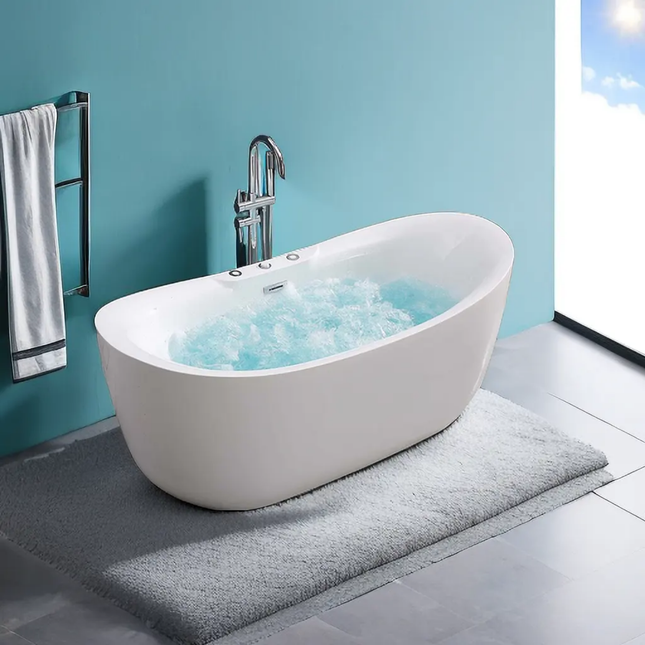 Freestanding Bathtub Jacuzzi with Foot Massage, Air Jet with Controller Indoor Bathtub