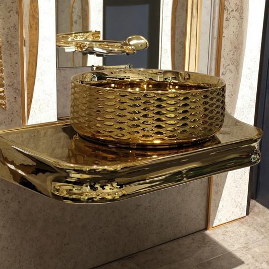 Hanging Tabletop Slab for Basin Sink GOLD Electroplated Wall Hang