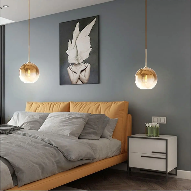 Globe Pendant Light with Bulb Included Gold Glass