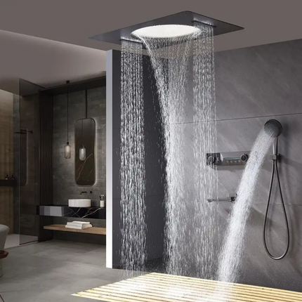 Ceiling Rain Shower Luxury Digital Display  Brass and Stainless Steel 3 Color Changing Lights