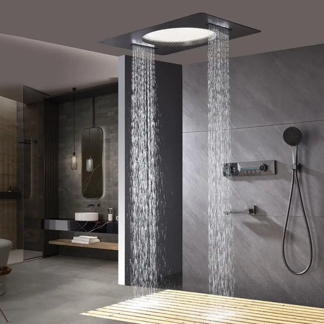 Ceiling Rain Shower Luxury Digital Display  Brass and Stainless Steel 3 Color Changing Lights