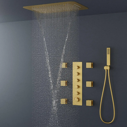 Luxury Concealed Brush Gold Ceiling Shower Built-In Bathroom Shower System