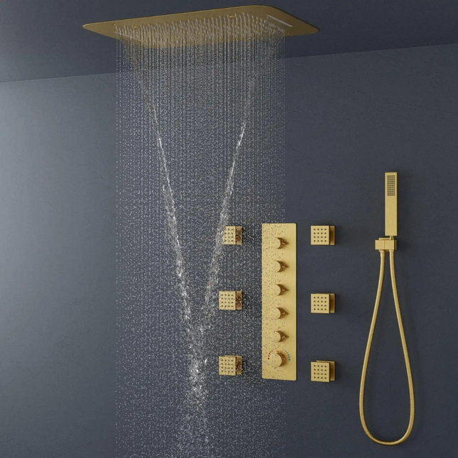 Luxury Concealed Brush Gold Ceiling Shower Built-In Bathroom Shower System