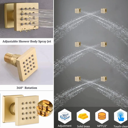 Luxury Concealed Brush Gold Ceiling Shower Built-In Bathroom Shower System