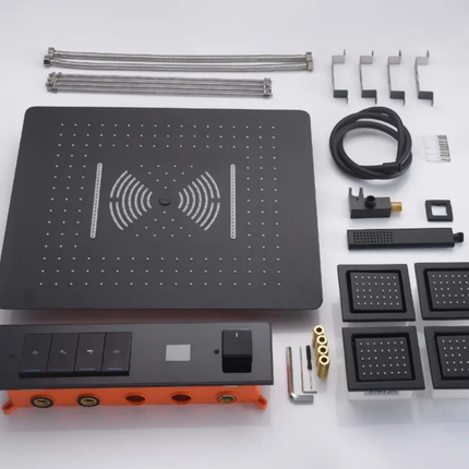 Ceiling Shower Concealed Black Thermostatic Rain Shower Waterfall with Body Jets