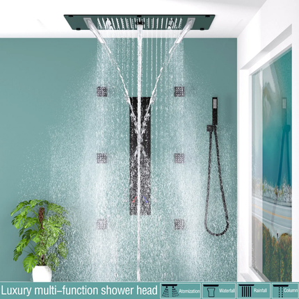 Super Large Thermostatic Shower 27inches Rainfall Shower Head Concealed Black Ceiling Shower Modern