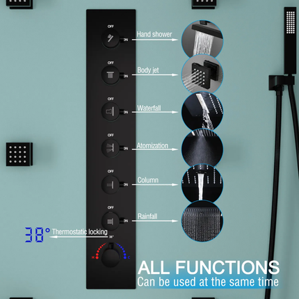 Super Large Thermostatic Shower 27inches Rainfall Shower Head Concealed Black Ceiling Shower Modern