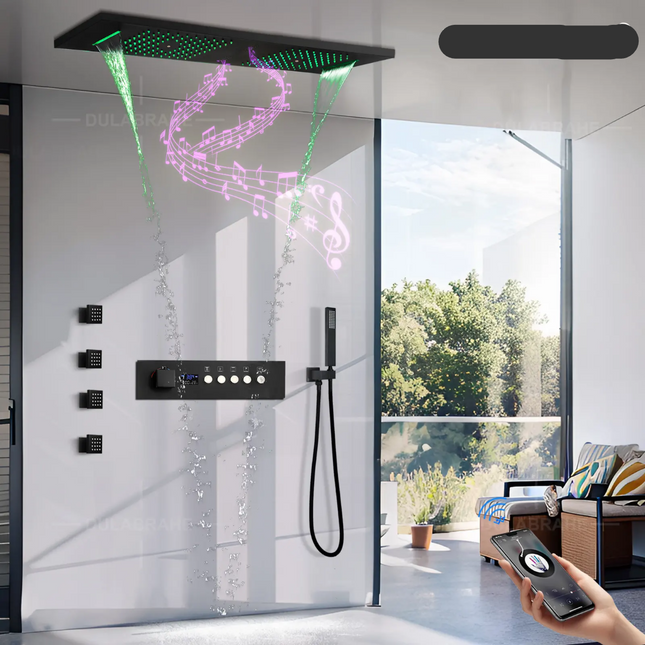 Luxury Modern Ceiling Shower Head Concealed with Music and Led Lights Thermostatic Digital