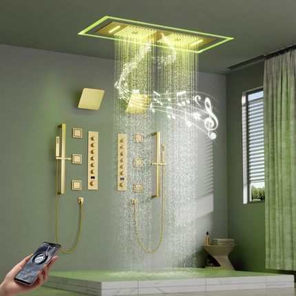 Luxury Modern Gold Ceiling Shower 90x30cm Big Concealed Rain Shower Led with Music