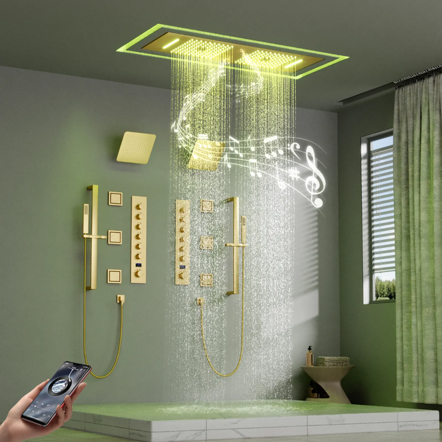 Luxury Modern Gold Ceiling Shower 90x30cm Big Concealed Rain Shower Led with Music