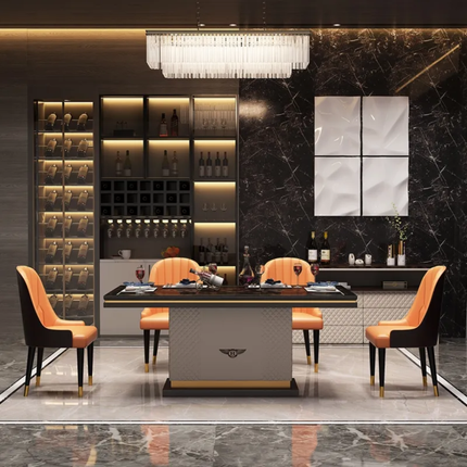 High-End Italian Monolith Dining Collection with Gilded Tapered Accents