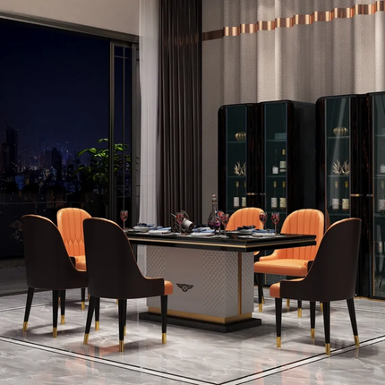 High-End Italian Monolith Dining Collection with Gilded Tapered Accents
