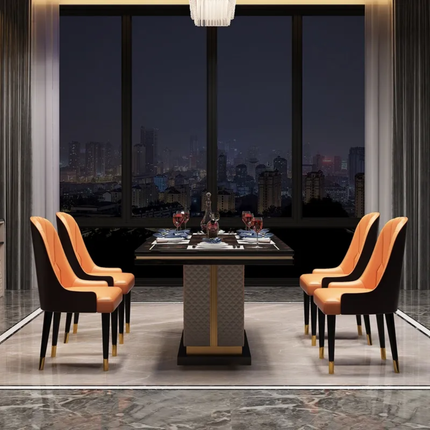 High-End Italian Monolith Dining Collection with Gilded Tapered Accents