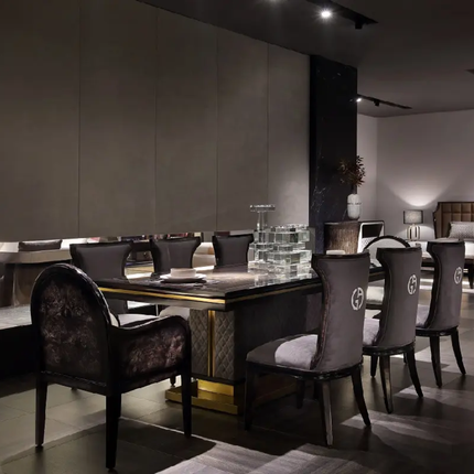 High-End Italian Monolith Dining Collection with Gilded Tapered Accents