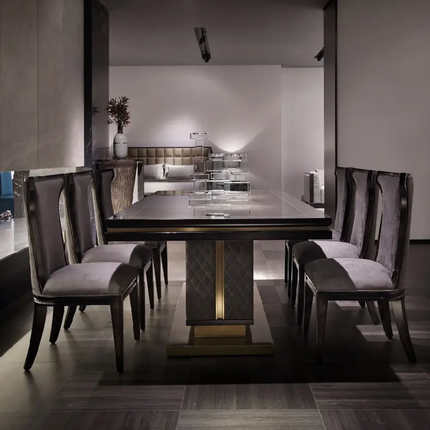High-End Italian Monolith Dining Collection with Gilded Tapered Accents