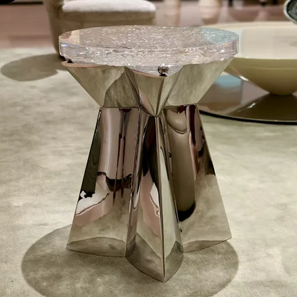 Modern Geometric Acrylic Top Side Table with Polished Stainless Steel Frame Hand Finished Top For Living Room Hotels
