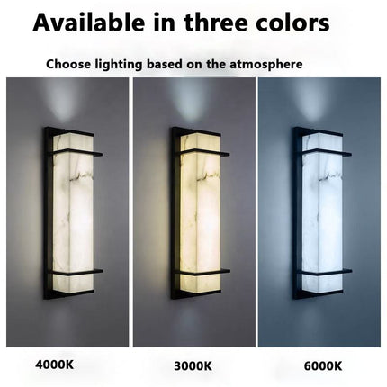 Modern Luxury Outdoor Wall Lamp with Real Spanish Marble –  LED Wall for Patio, Garden, Balcony, Villa, and Exterior Facade Lighting