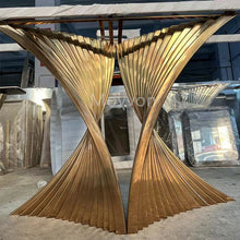 Load image into Gallery viewer, Black Glass Top Console Table with Striking Sculptural Gold Base – Modern Luxury Design
