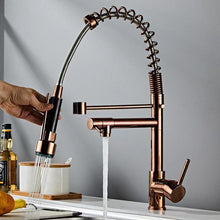 Lade das Bild in den Galerie-Viewer, Luxury Brass 360 Degree Rotation Kitchen Faucet High-End Rose Gold Dual Mode Sprayer Modern Pull Out &amp; Pull Hot Cold Water Tap
