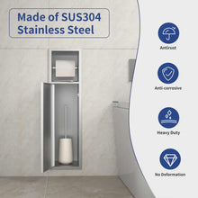 Load image into Gallery viewer, Custom Free Standing Concealed Toilet Paper Holder – Matte White &amp; Silver Stainless Steel 304 with Modern Shelf Storage for Bathroom
