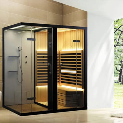 Sauna vapeur intérieur de luxe en bois pour 2 personnes avec douche (PRÉCOMMANDE) 