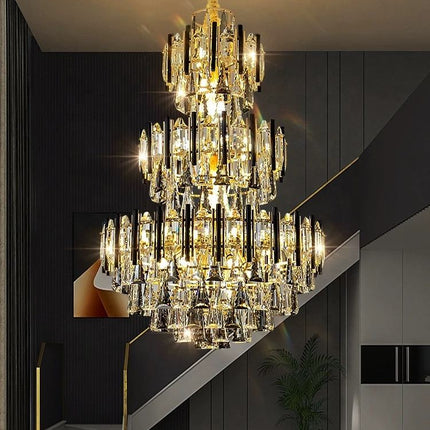 Lustre moderne de luxe en cristal K9 – Luminaire décoratif LED doré exquis pour halls d'entrée, halls d'hôtels et villas