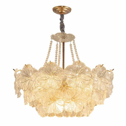 French Style Cream Luxury Crystal Glass Chandelier Five-Petal Flower Pendant Light