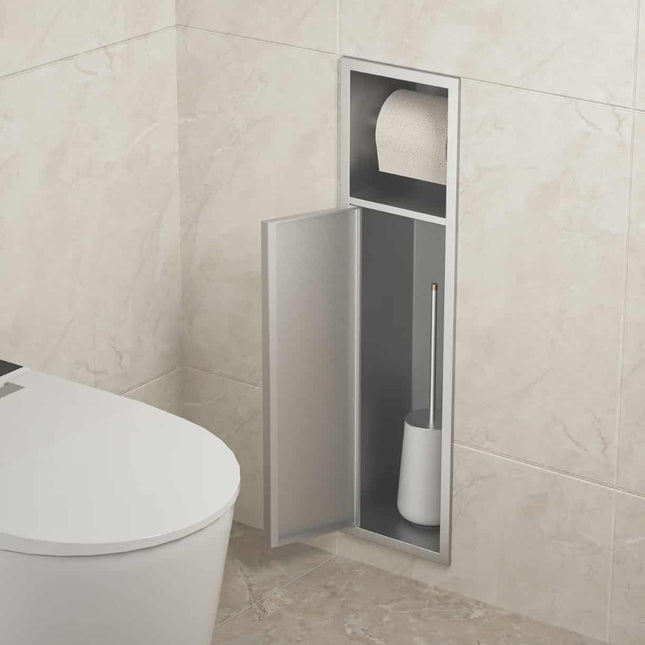 Porte-papier toilette dissimulé sur mesure – Acier inoxydable 304 blanc mat et argent avec étagère de rangement moderne pour salle de bain