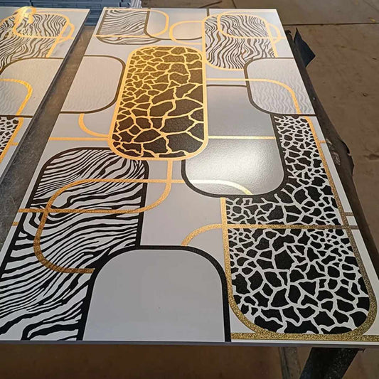 Matte Pattern Luxury White and Golden Porcelain Tiles for Home Interiors – Modern Decorative Wall and Floor Tiles for Living Room, Bedroom, and Contemporary Décor