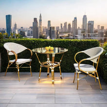 Load image into Gallery viewer, Modern Gold Dining Bistro Set for Outdoor Bamboo Patio Chair With Metal Horeca Balcony for Restaurants Coffee Shops and Halls
