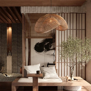 Custom Woven Rattan Ceiling Light – Decorative Pendant Lamp for Bedroom, Living Room & Hotel Interiors