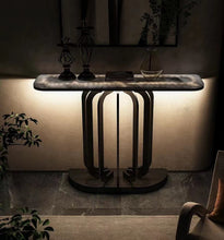 Load image into Gallery viewer, Golden Stainless Steel Console Table with Marble Top Entryway Super Console Mini Tables Home Furniture
