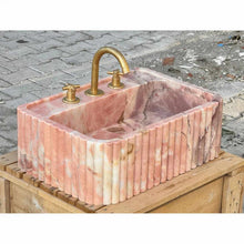 Charger l&#39;image dans la galerie, Natural Pink Marble Sink Bath Room Lavatory Wall Mount Hand Wash Basin Washing Sink for Bathroom
