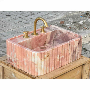 Natural Pink Marble Sink Bath Room Lavatory Wall Mount Hand Wash Basin Washing Sink for Bathroom
