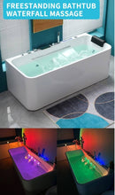 Charger l&#39;image dans la galerie, Freestanding Bathtub Single with Led Lights and Bubble -Massage Tub Waterfall 100% Pure Acrylic
