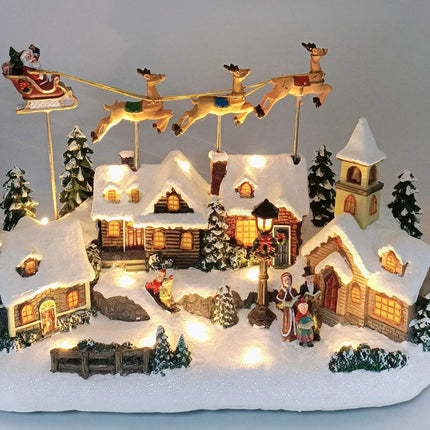 Christmas Village Santa and Reindeer Sounds and Lights With Charger Polyresin