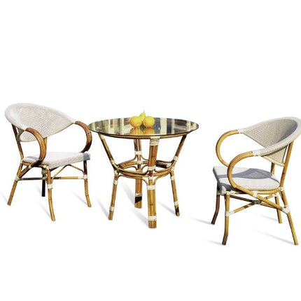 Modern Gold Dining Bistro Set for Outdoor Bamboo Patio Chair With Metal Horeca Balcony for Restaurants Coffee Shops and Halls