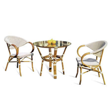 Load image into Gallery viewer, Modern Gold Dining Bistro Set for Outdoor Bamboo Patio Chair With Metal Horeca Balcony for Restaurants Coffee Shops and Halls

