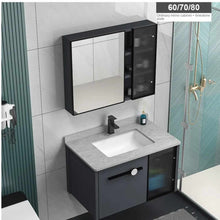 Load image into Gallery viewer, Modern Design Bathroom Cabinet with Mirror and Smart Touch Screen | White Vanity Cabinet with Ceramic Basin | Luxury Wall-Mounted Bathroom Furniture

