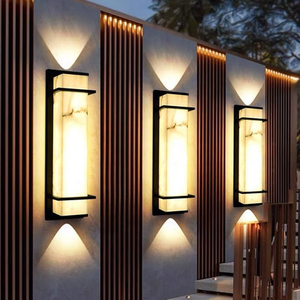 Modern Luxury Outdoor Wall Lamp with Real Spanish Marble –  LED Wall for Patio, Garden, Balcony, Villa, and Exterior Facade Lighting