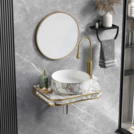 Electroplated Hanging Bathroom Slab Marble Design Not included basin and faucet