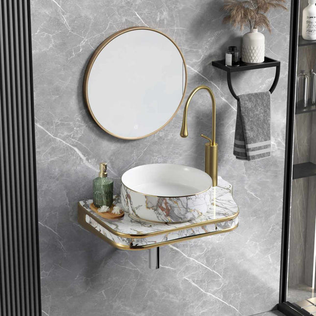 Electroplated Hanging Bathroom Slab Marble Design Not included basin and faucet