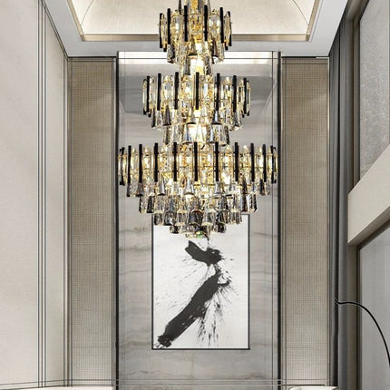 Lustre moderne de luxe en cristal K9 – Luminaire décoratif LED doré exquis pour halls d'entrée, halls d'hôtels et villas