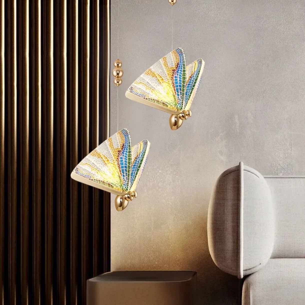 Nordic Butterfly Staircase Chandelier – Luxury Pendant Light for Bedroom, Bedside & Decorative Spaces