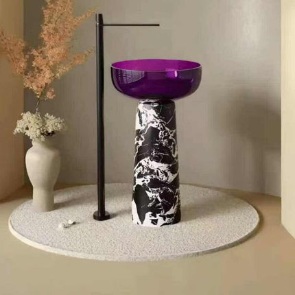 Violet Transparent Resin Freestanding Basin with Marble Legs – Luxury Modern Bathroom Sink