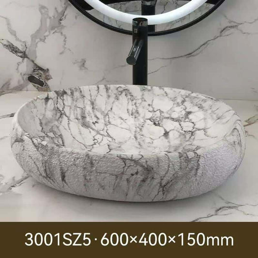 White Marble Stone-Style Basin – Freestanding Modern Bathroom Sink