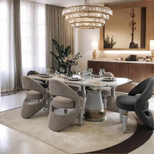 Загрузить изображение в средство просмотра галереи, Furnistyle Luxury 6-Seater Marble Dining Table Set with Modern Velvet Chairs &amp; Golden Metal Base
