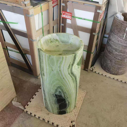Solid Green Emerald Marble Freestanding Wash Basin – Luxury Stone Cylinder Pedestal Sink for Modern Bathroom Interiors