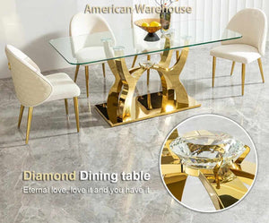 Living Room Furniture Tempered Glass Top Stainless Steel Glass Dining Table Set Modern Dining Table